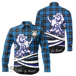 ScotsTee Shop Scottish Ramsay Blue Ancient Clan Crest Tartan Alba Gu Brath Regal Lion Emblem Long Sleeve Shirt