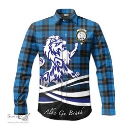 ScotsTee Shop Scottish Ramsay Blue Ancient Clan Crest Tartan Alba Gu Brath Regal Lion Emblem Long Sleeve Shirt