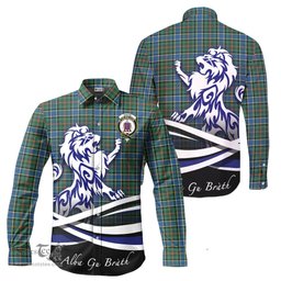 ScotsTee Shop Scottish Ogilvie (Ogilvy) Hunting Ancient Clan Crest Tartan Alba Gu Brath Regal Lion Emblem Long Sleeve Shirt