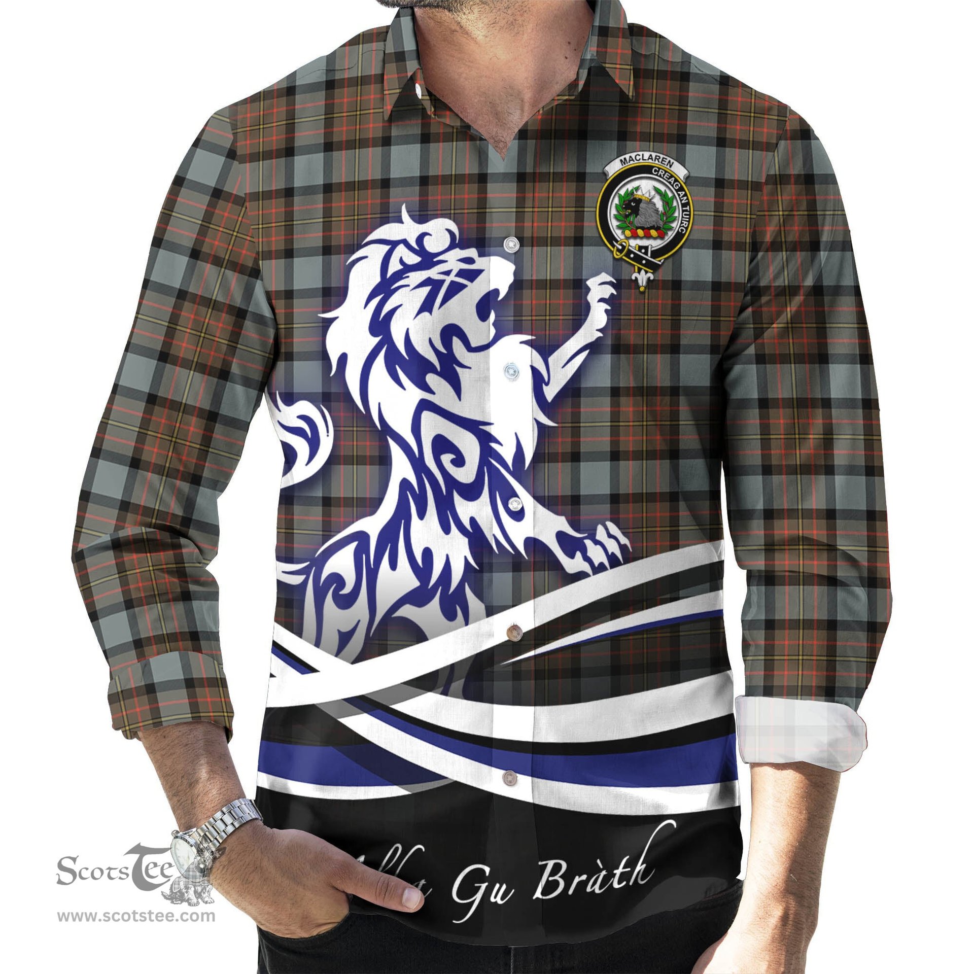 ScotsTee Shop Scottish MacLaren Weathered Clan Crest Tartan Alba Gu Brath Regal Lion Emblem Long Sleeve Shirt