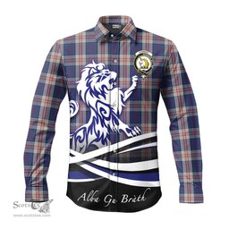 ScotsTee Shop Scottish Stewart of Appin Hunting Dress Clan Crest Tartan Alba Gu Brath Regal Lion Emblem Long Sleeve Shirt