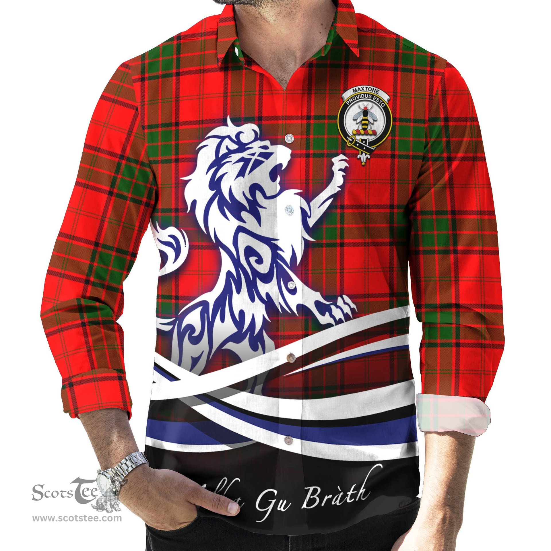 ScotsTee Shop Scottish Maxtone Clan Crest Tartan Alba Gu Brath Regal Lion Emblem Long Sleeve Shirt
