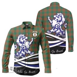 ScotsTee Shop Scottish Menzies Green Ancient Clan Crest Tartan Alba Gu Brath Regal Lion Emblem Long Sleeve Shirt