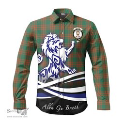 ScotsTee Shop Scottish Menzies Green Ancient Clan Crest Tartan Alba Gu Brath Regal Lion Emblem Long Sleeve Shirt