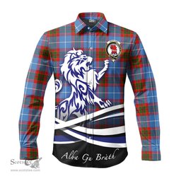 ScotsTee Shop Scottish Pentland Clan Crest Tartan Alba Gu Brath Regal Lion Emblem Long Sleeve Shirt