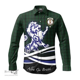 ScotsTee Shop Scottish Menzies Green Clan Crest Tartan Alba Gu Brath Regal Lion Emblem Long Sleeve Shirt