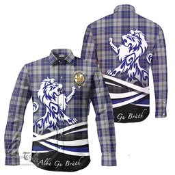 ScotsTee Shop Scottish MacPherson Dress Blue Clan Crest Tartan Alba Gu Brath Regal Lion Emblem Long Sleeve Shirt