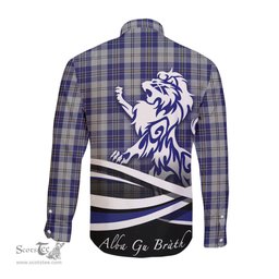 ScotsTee Shop Scottish MacPherson Dress Blue Clan Crest Tartan Alba Gu Brath Regal Lion Emblem Long Sleeve Shirt