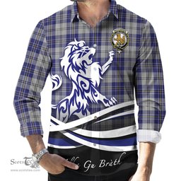 ScotsTee Shop Scottish MacPherson Dress Blue Clan Crest Tartan Alba Gu Brath Regal Lion Emblem Long Sleeve Shirt