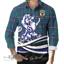 ScotsTee Shop Scottish Sandilands Clan Crest Tartan Alba Gu Brath Regal Lion Emblem Long Sleeve Shirt