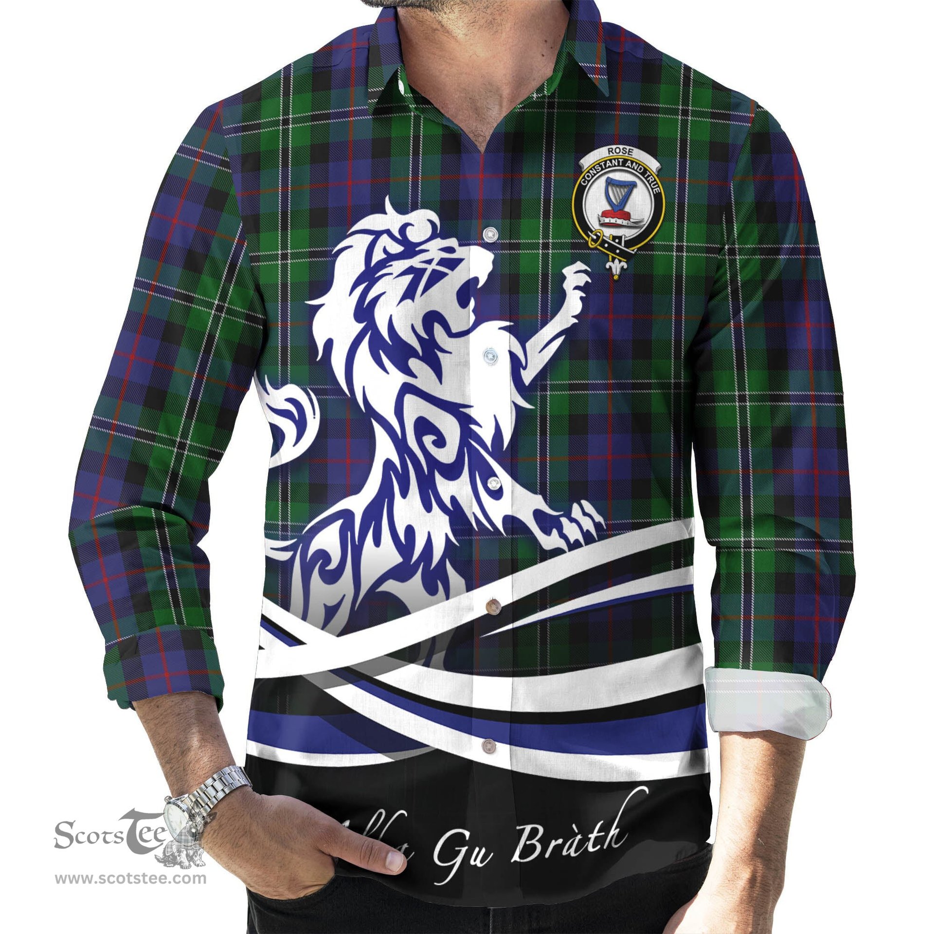 ScotsTee Shop Scottish Rose Hunting Clan Crest Tartan Alba Gu Brath Regal Lion Emblem Long Sleeve Shirt