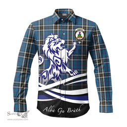 ScotsTee Shop Scottish Thomson Dress Blue Clan Crest Tartan Alba Gu Brath Regal Lion Emblem Long Sleeve Shirt
