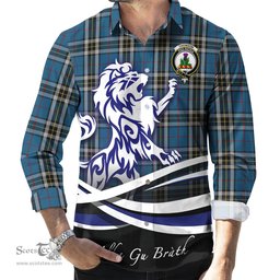 ScotsTee Shop Scottish Thomson Dress Blue Clan Crest Tartan Alba Gu Brath Regal Lion Emblem Long Sleeve Shirt