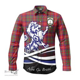 ScotsTee Shop Scottish Shaw Red Modern Clan Crest Tartan Alba Gu Brath Regal Lion Emblem Long Sleeve Shirt