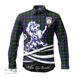 ScotsTee Shop Scottish Russell Modern Clan Crest Tartan Alba Gu Brath Regal Lion Emblem Long Sleeve Shirt