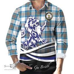 ScotsTee Shop Scottish Stewart Muted Blue Clan Crest Tartan Alba Gu Brath Regal Lion Emblem Long Sleeve Shirt