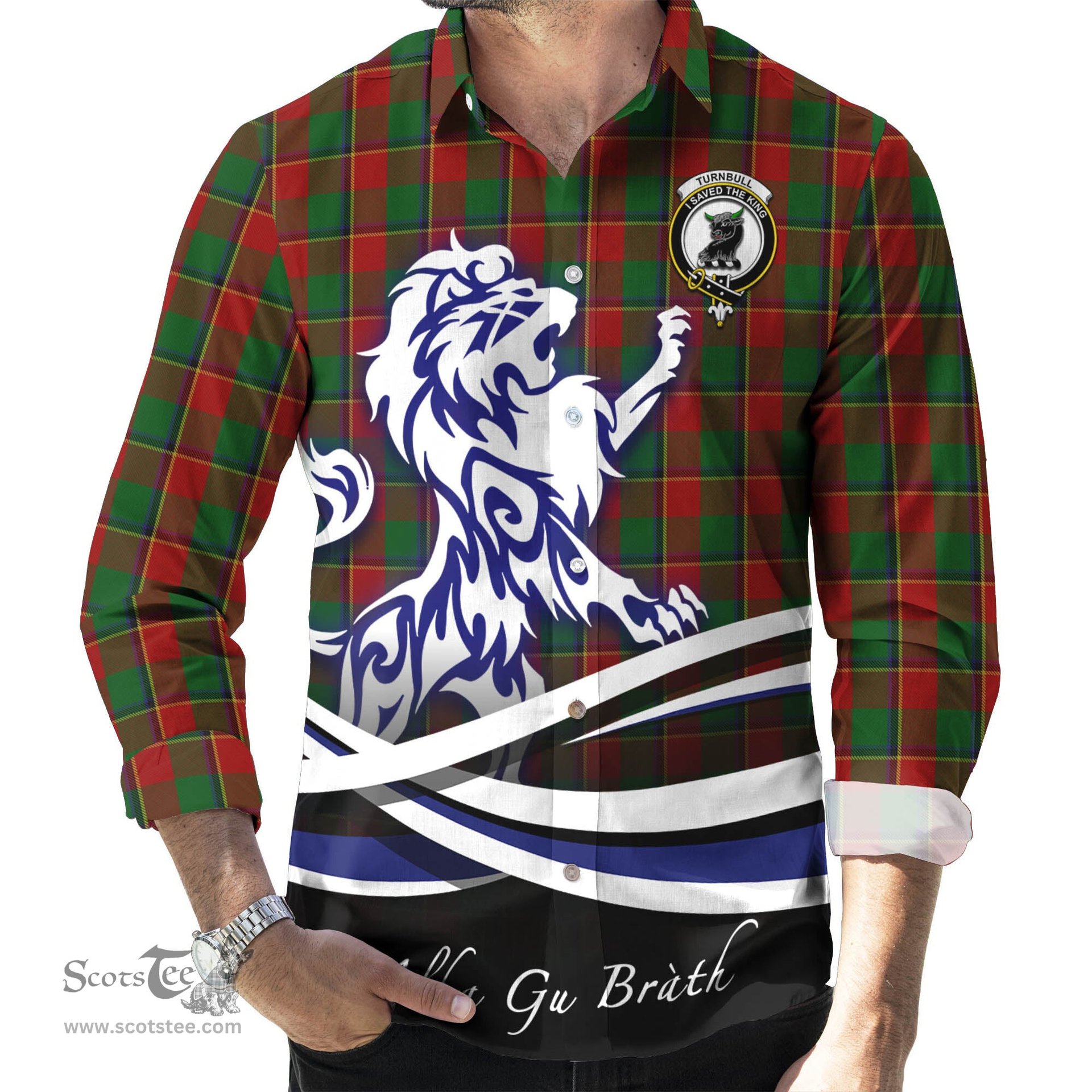 ScotsTee Shop Scottish Turnbull Dress Clan Crest Tartan Alba Gu Brath Regal Lion Emblem Long Sleeve Shirt