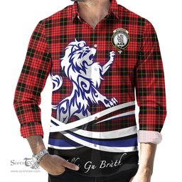ScotsTee Shop Scottish MacQueen Modern Clan Crest Tartan Alba Gu Brath Regal Lion Emblem Long Sleeve Shirt