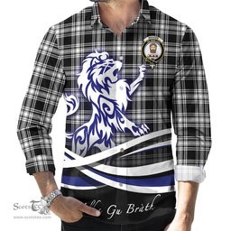 ScotsTee Shop Scottish Menzies Black and White Clan Crest Tartan Alba Gu Brath Regal Lion Emblem Long Sleeve Shirt