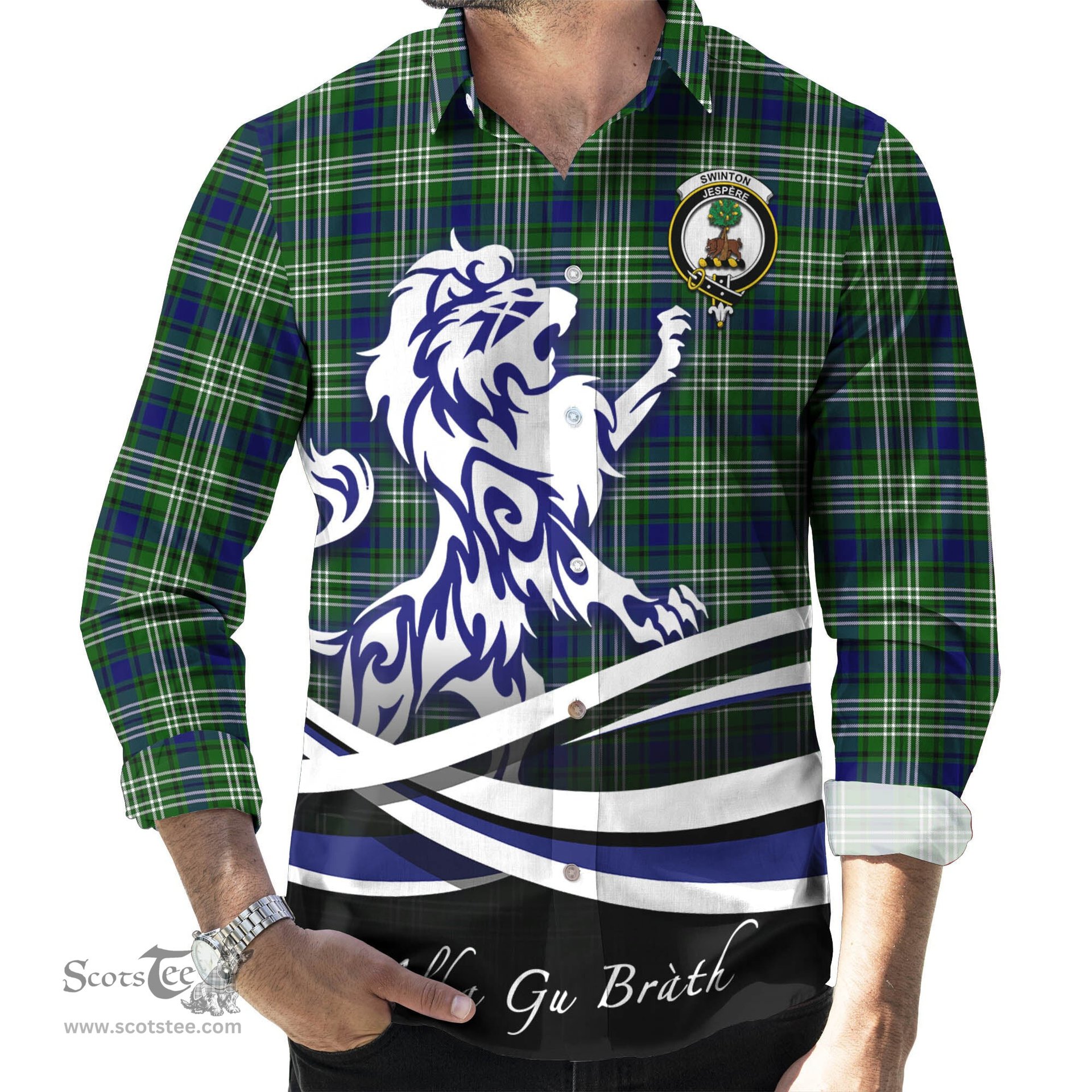ScotsTee Shop Scottish Swinton Clan Crest Tartan Alba Gu Brath Regal Lion Emblem Long Sleeve Shirt
