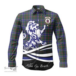 ScotsTee Shop Scottish Ogilvie (Ogilvy) Hunting Modern Clan Crest Tartan Alba Gu Brath Regal Lion Emblem Long Sleeve Shirt