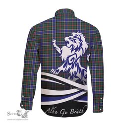 ScotsTee Shop Scottish Ogilvie (Ogilvy) Hunting Modern Clan Crest Tartan Alba Gu Brath Regal Lion Emblem Long Sleeve Shirt