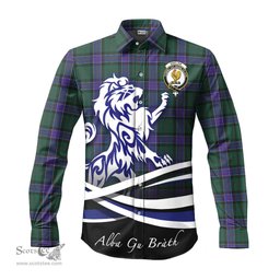 ScotsTee Shop Scottish Sinclair Hunting Modern Clan Crest Tartan Alba Gu Brath Regal Lion Emblem Long Sleeve Shirt