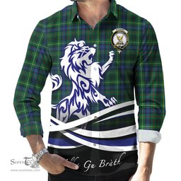 ScotsTee Shop Scottish Stewart Hunting Modern Clan Crest Tartan Alba Gu Brath Regal Lion Emblem Long Sleeve Shirt