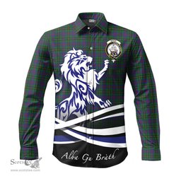 ScotsTee Shop Scottish Wood Clan Crest Tartan Alba Gu Brath Regal Lion Emblem Long Sleeve Shirt