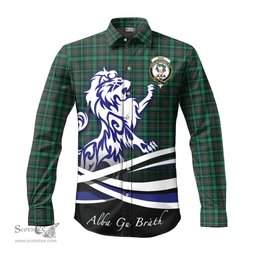 ScotsTee Shop Scottish Ross Hunting Modern Clan Crest Tartan Alba Gu Brath Regal Lion Emblem Long Sleeve Shirt