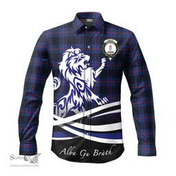 ScotsTee Shop Scottish McCoy Blue Clan Crest Tartan Alba Gu Brath Regal Lion Emblem Long Sleeve Shirt