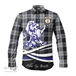 ScotsTee Shop Scottish Menzies Black Dress Clan Crest Tartan Alba Gu Brath Regal Lion Emblem Long Sleeve Shirt