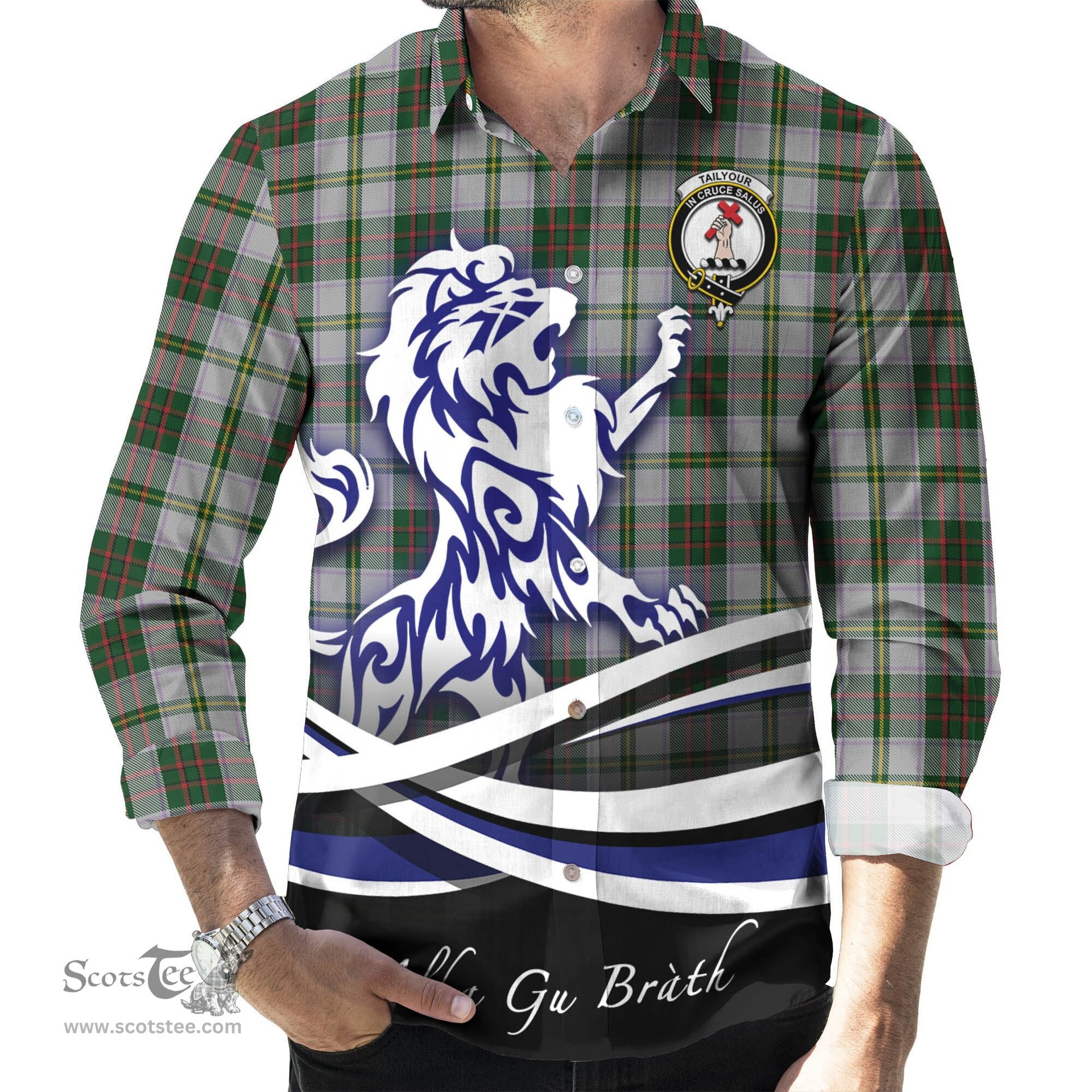 ScotsTee Shop Scottish Taylor Dress Clan Crest Tartan Alba Gu Brath Regal Lion Emblem Long Sleeve Shirt
