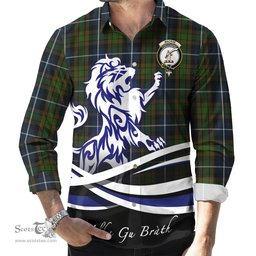 ScotsTee Shop Scottish MacRae Hunting Clan Crest Tartan Alba Gu Brath Regal Lion Emblem Long Sleeve Shirt