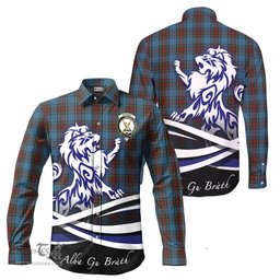 ScotsTee Shop Scottish Stewart Royal Blue Clan Crest Tartan Alba Gu Brath Regal Lion Emblem Long Sleeve Shirt