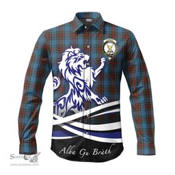 ScotsTee Shop Scottish Stewart Royal Blue Clan Crest Tartan Alba Gu Brath Regal Lion Emblem Long Sleeve Shirt