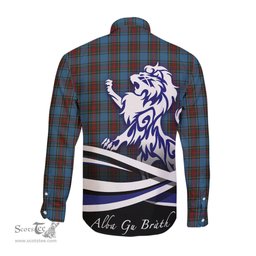 ScotsTee Shop Scottish Stewart Royal Blue Clan Crest Tartan Alba Gu Brath Regal Lion Emblem Long Sleeve Shirt