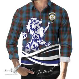 ScotsTee Shop Scottish Stewart Royal Blue Clan Crest Tartan Alba Gu Brath Regal Lion Emblem Long Sleeve Shirt