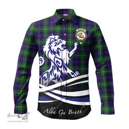 ScotsTee Shop Scottish MacThomas Modern Clan Crest Tartan Alba Gu Brath Regal Lion Emblem Long Sleeve Shirt