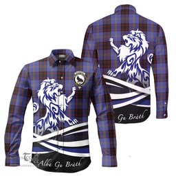 ScotsTee Shop Scottish Rutherford Clan Crest Tartan Alba Gu Brath Regal Lion Emblem Long Sleeve Shirt