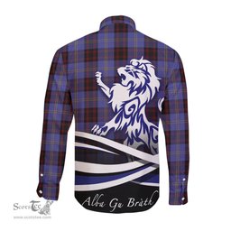 ScotsTee Shop Scottish Rutherford Clan Crest Tartan Alba Gu Brath Regal Lion Emblem Long Sleeve Shirt