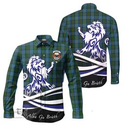ScotsTee Shop Scottish MacLeod Green Clan Crest Tartan Alba Gu Brath Regal Lion Emblem Long Sleeve Shirt