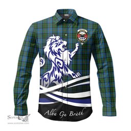 ScotsTee Shop Scottish MacLeod Green Clan Crest Tartan Alba Gu Brath Regal Lion Emblem Long Sleeve Shirt