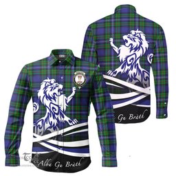 ScotsTee Shop Scottish Robertson Hunting Modern Clan Crest Tartan Alba Gu Brath Regal Lion Emblem Long Sleeve Shirt