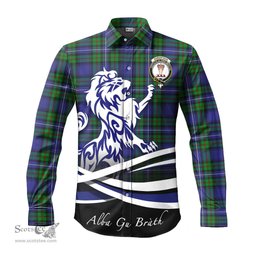 ScotsTee Shop Scottish Robertson Hunting Modern Clan Crest Tartan Alba Gu Brath Regal Lion Emblem Long Sleeve Shirt