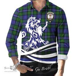 ScotsTee Shop Scottish Robertson Hunting Modern Clan Crest Tartan Alba Gu Brath Regal Lion Emblem Long Sleeve Shirt