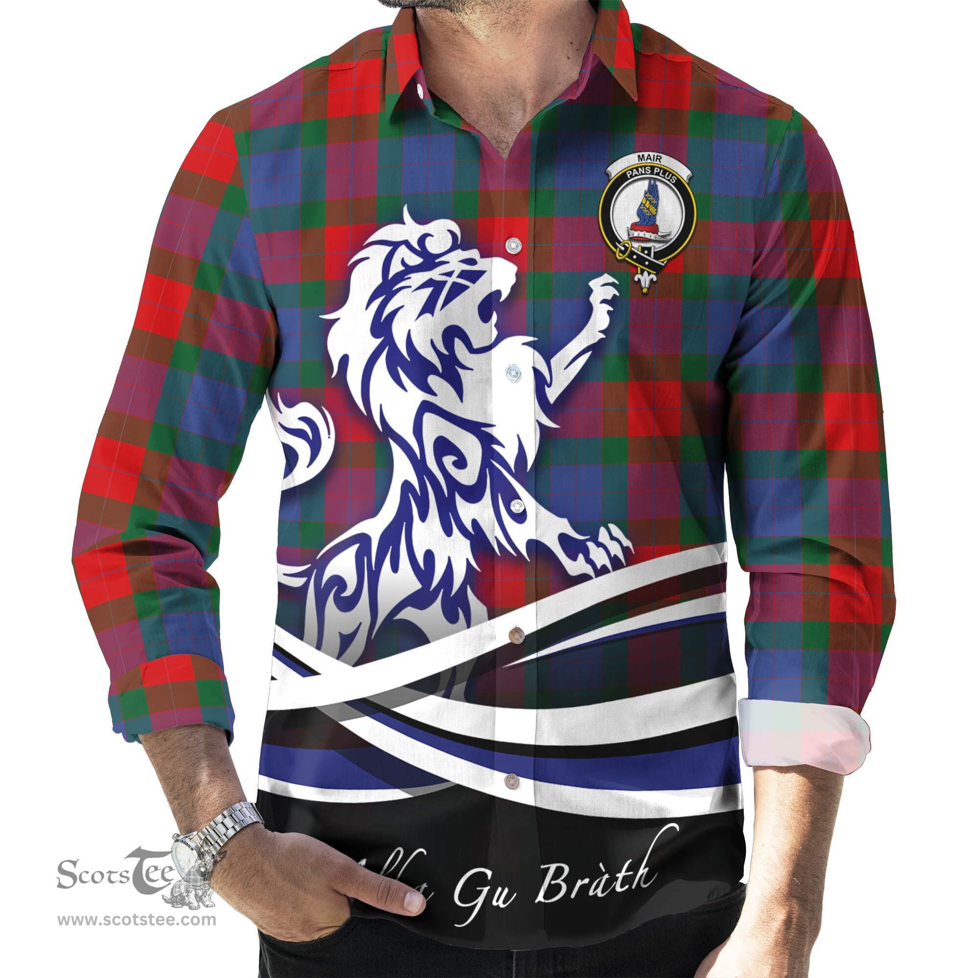 ScotsTee Shop Scottish Mar Clan Crest Tartan Alba Gu Brath Regal Lion Emblem Long Sleeve Shirt