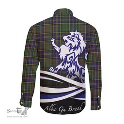 ScotsTee Shop Scottish MacMillan Hunting Modern Clan Crest Tartan Alba Gu Brath Regal Lion Emblem Long Sleeve Shirt