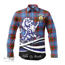 ScotsTee Shop Scottish Newton Clan Crest Tartan Alba Gu Brath Regal Lion Emblem Long Sleeve Shirt