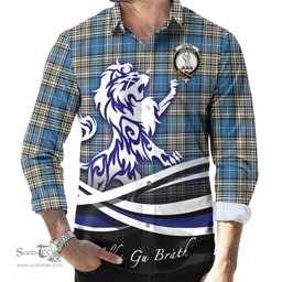 ScotsTee Shop Scottish Napier Ancient Clan Crest Tartan Alba Gu Brath Regal Lion Emblem Long Sleeve Shirt